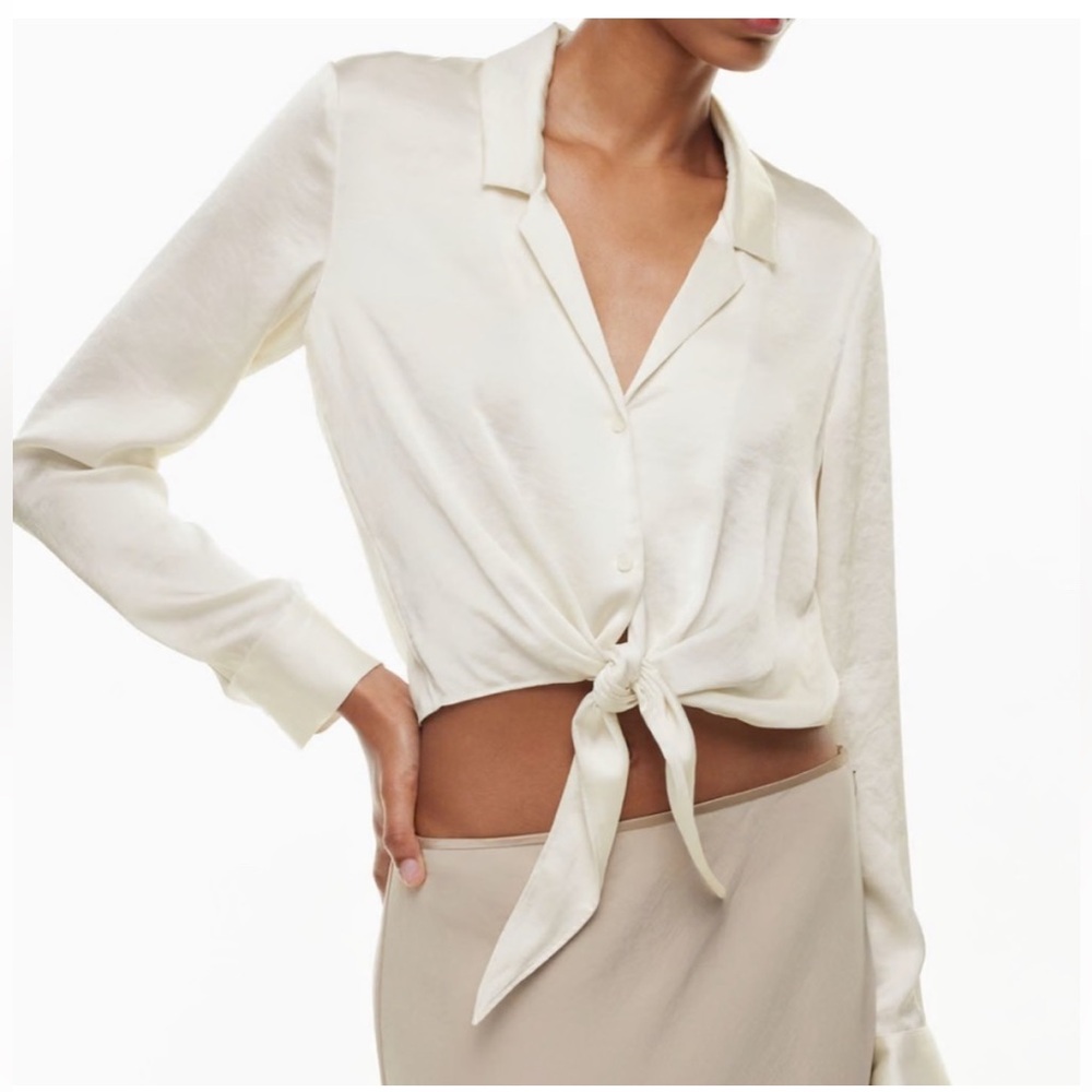 (New) Aritzia Wilfred Cream Tie-Front Satin Blouse